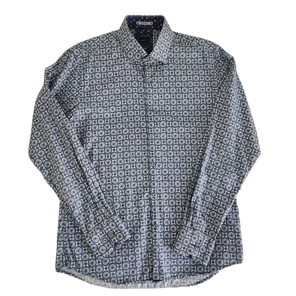 OXLEY Geometric Print Button-Up Shirt 100% premium cotton large - Picture 4 of 13